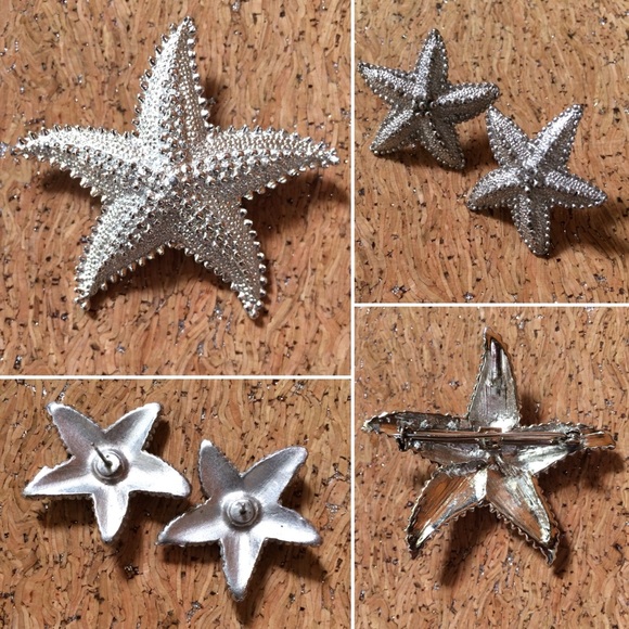 Jewelry - Vintage Silver Tone Starfish Brooch and Earrings Set